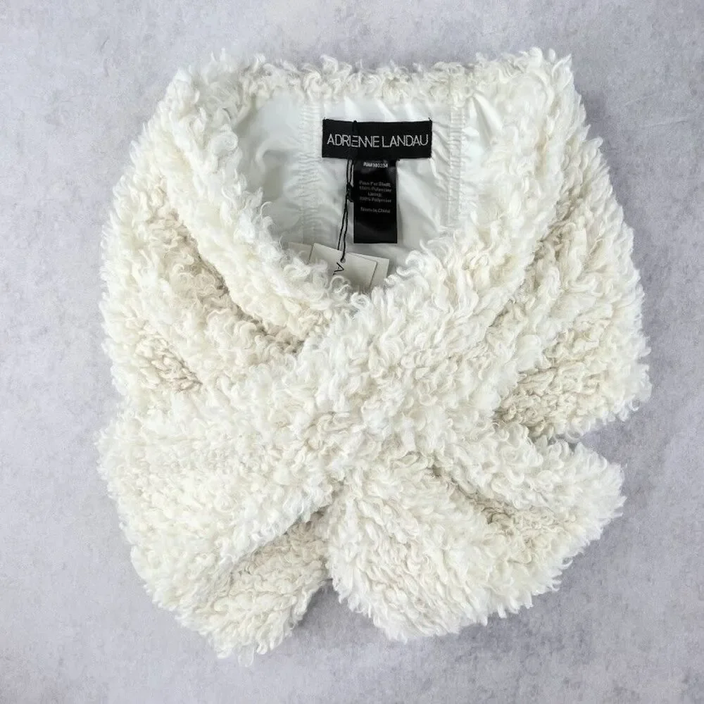 Adrienne Landau Pull Through Scarf Ivory Faux Sheepskin Plush Cozy 38